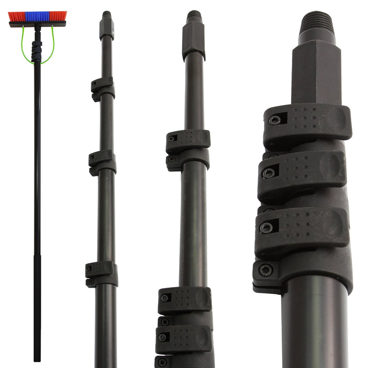 24ft Extendable Water Fed Window Cleaning Pole, Telescopic Roof Conservatory Cleaner Brush