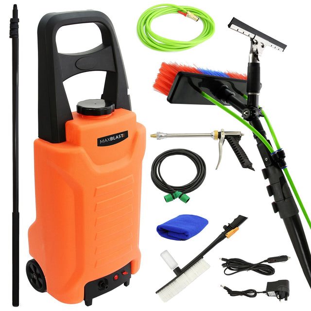 Window Cleaning & Car Wash Kit with 30ft Water Fed Pole & 35L Trolley System, Cleaning Accessories