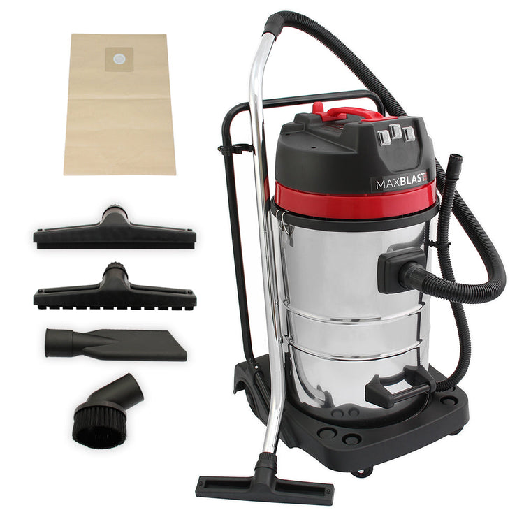 3000W Industrial Wet Dry Vacuum Cleaner, 80L, Stainless Steel with Attachments
