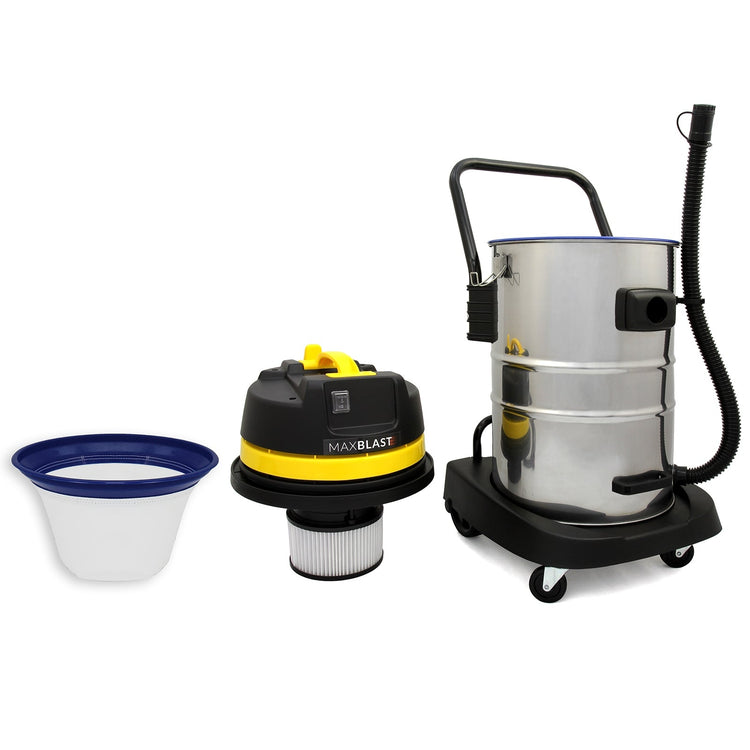 1400W Industrial Wet & Dry Vacuum Cleaner, 50 Litre Stainless Steel with Attachments