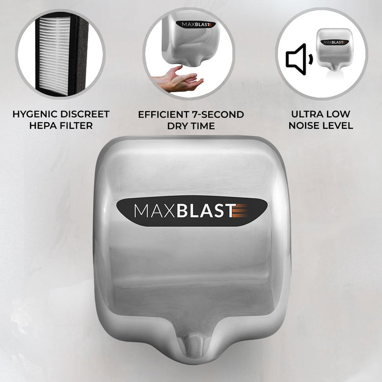High Speed Automatic Hand Dryer, Energy Saving, 7 Second Drying Time, Commercial Bathroom, Wall Mounted, Stainless Steel, FREE Fixing Kit