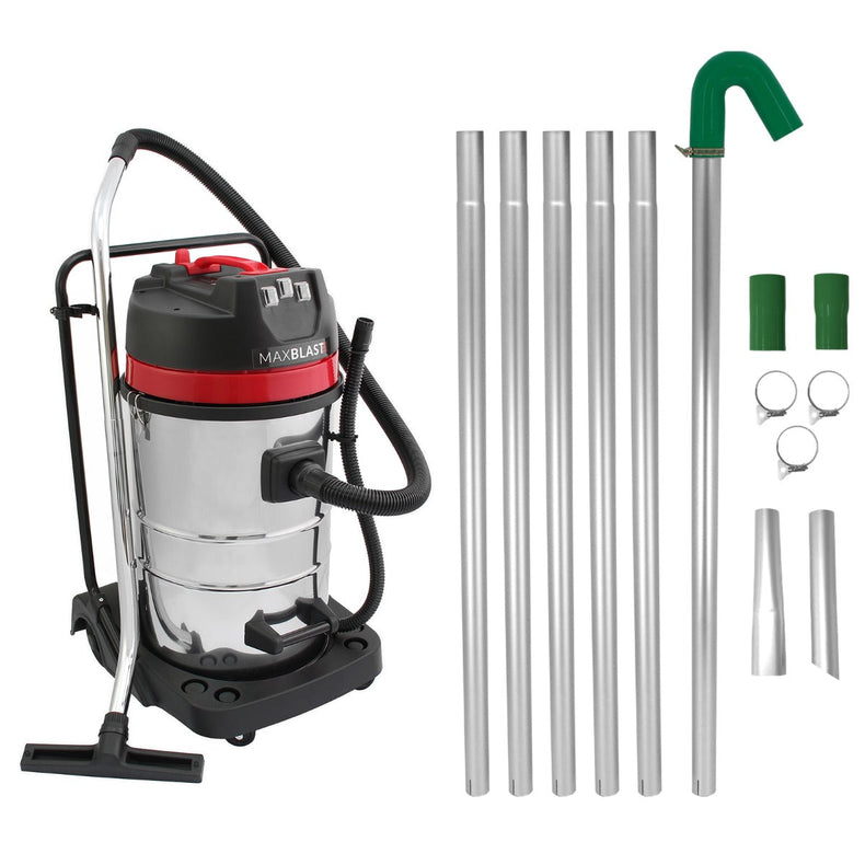 3000W Industrial Gutter Cleaning System, 80L Wet/Dry Vacuum with 24ft Long Reach Pole, 1.5m Hose, 9m Cable, 51mm Aluminum Nozzles