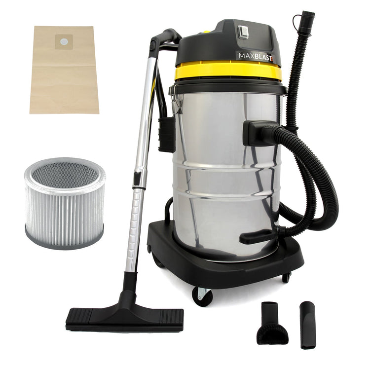 1400W Industrial Wet & Dry Vacuum Cleaner, 50 Litre Stainless Steel with Attachments