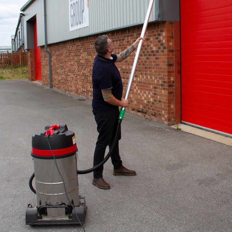 24ft Gutter Vacuum Pole Kit, Drain Pipe Sucker Cleaning System, Aluminium 51mm Diameter, Extendable 1.2m-7.2m, Hoover with Silicone Hose & U Bend Adaptor