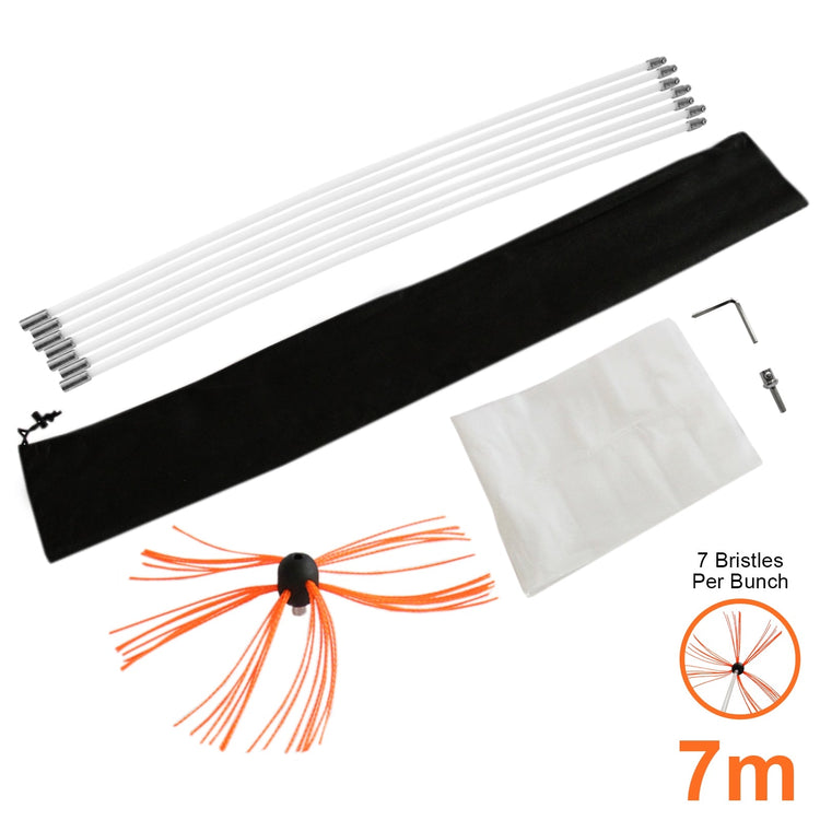 Fireplace Chimney Cleaning Brush Kit 7m Drill-Powered, Rotary Sweep, Wood Burner, Flue Cleaner, Reinforced Nylon Rods + Free Extras