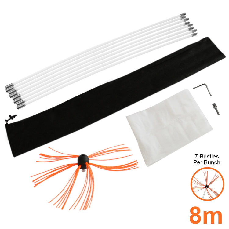 Drill Powered Chimney Cleaner Kit, 8m Rotary Sweeping Brush, Fireplace, Wood Burner, Flue Cleaning, Reinforced Nylon Rods, FREE Extras