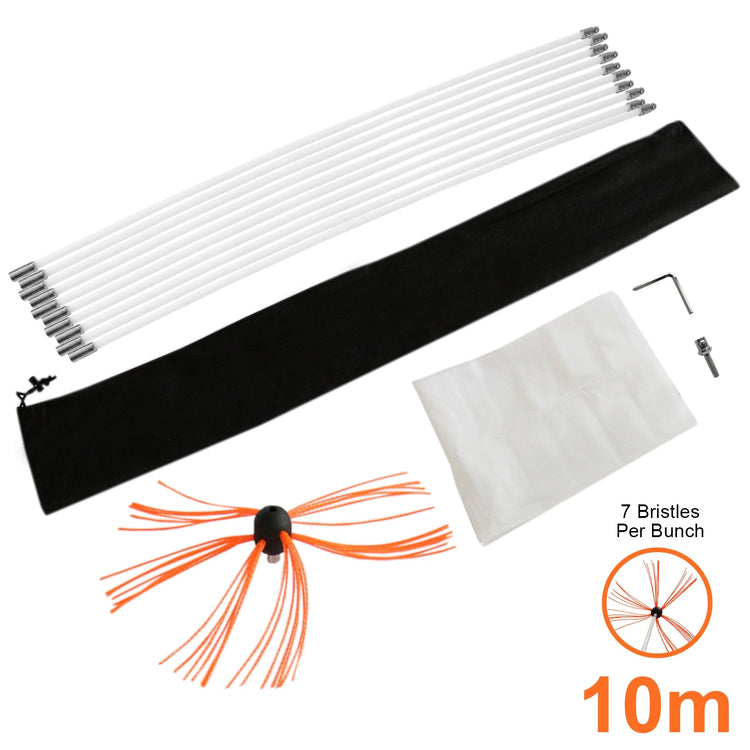 Chimney Sweeper Kit, Rotary Brush Wood Burner Cleaner, 10m Flexible Nylon Rods, Fireplace Cleaning, Includes Drill Adapter, Allen Key, FREE Dust Sheet & Storage Bag