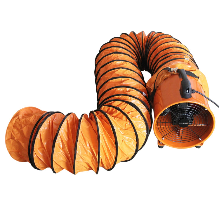 Industrial PVC Ducting Ventilator, 250mm Portable Dust Extractor Fan, 12m Duct Hose Workshop Fume Air Blower