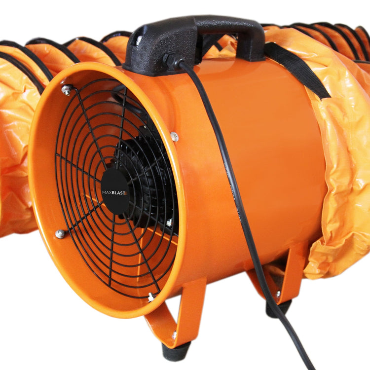 Industrial PVC Ducting Ventilator, 250mm Portable Dust Extractor Fan, 12m Duct Hose Workshop Fume Air Blower
